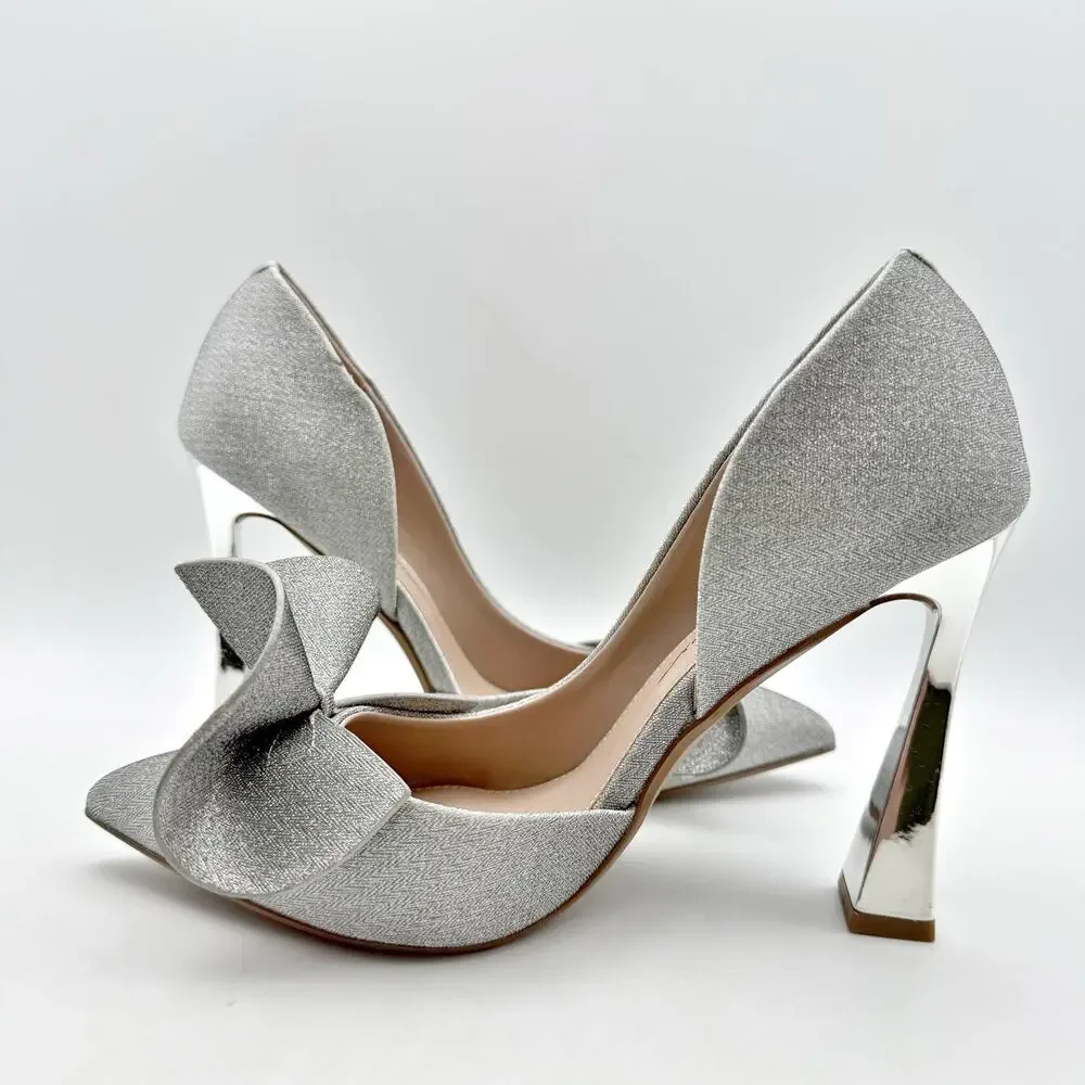 Blue by Betsey Johnson Womens Nobble High Heels Size 8 M Silver Bow NWOB